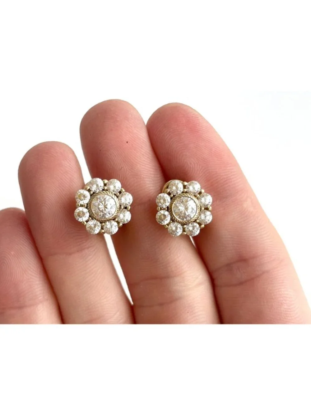 Judith Ripka Vermeil Cubic Zirconia Vintage Sterling Silver 925 Stud Earrings